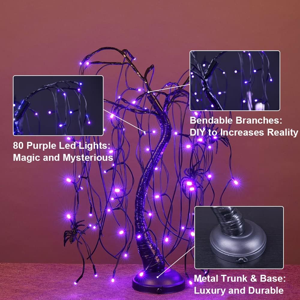 LIGHTSHARE 24-inch Halloween Willow Tree LED Spooky Bonsai Night Light,80 LED...