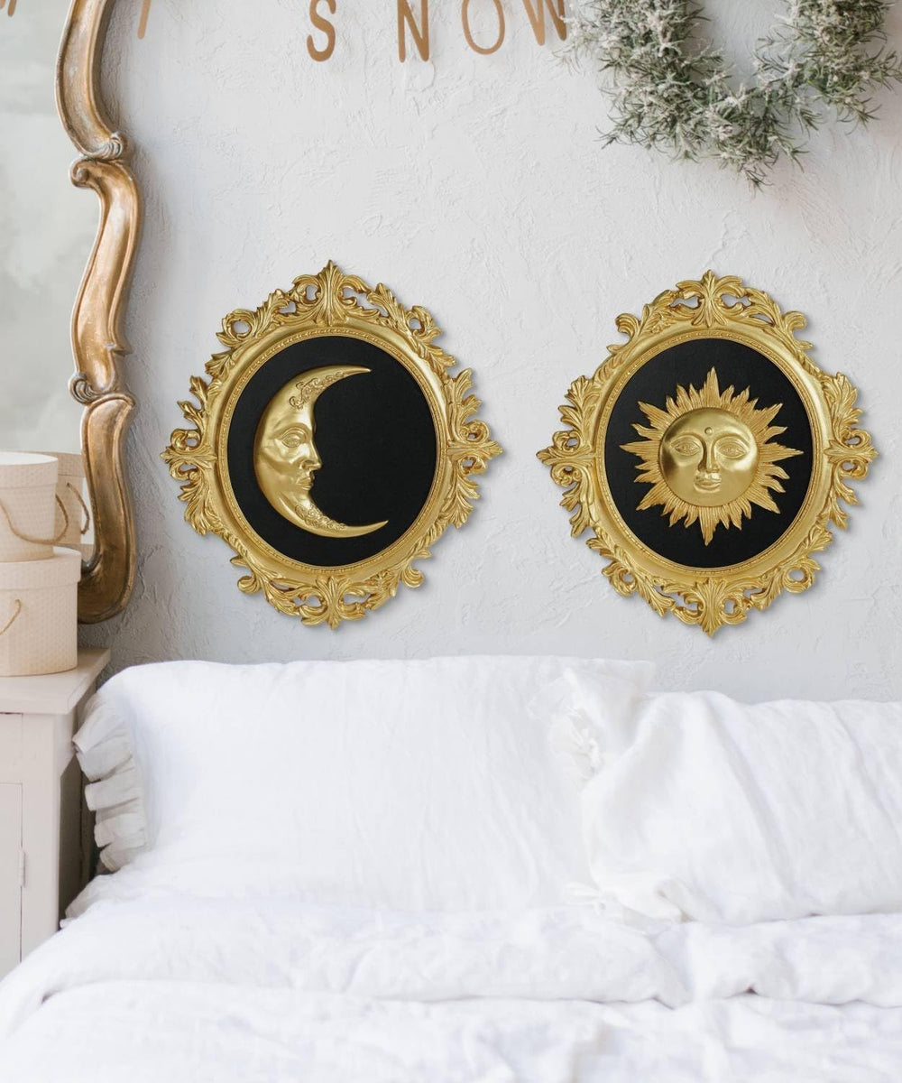 Putuo Decor Baroque Sun Moon Wall Decor Set, 2-Piece 3D Ovals Gold Resin Reli...