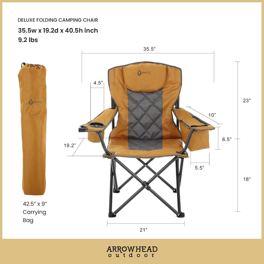 ARROWHEAD OUTDOOR Deluxe Folding Camp Chair – 550lb Capacity Heavy-Duty Quad ...