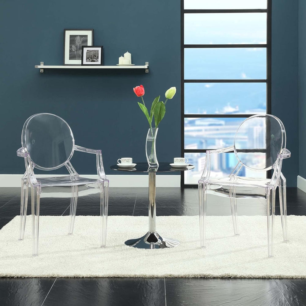 Modway Casper Modern Acrylic Stacking Kitchen and Dining Room Arm Chair in Cl...