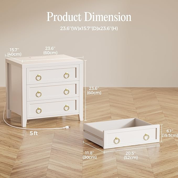 Huuger Paint Night Stand with Charger Station and USB-C Port, 3 Drawer Nights...