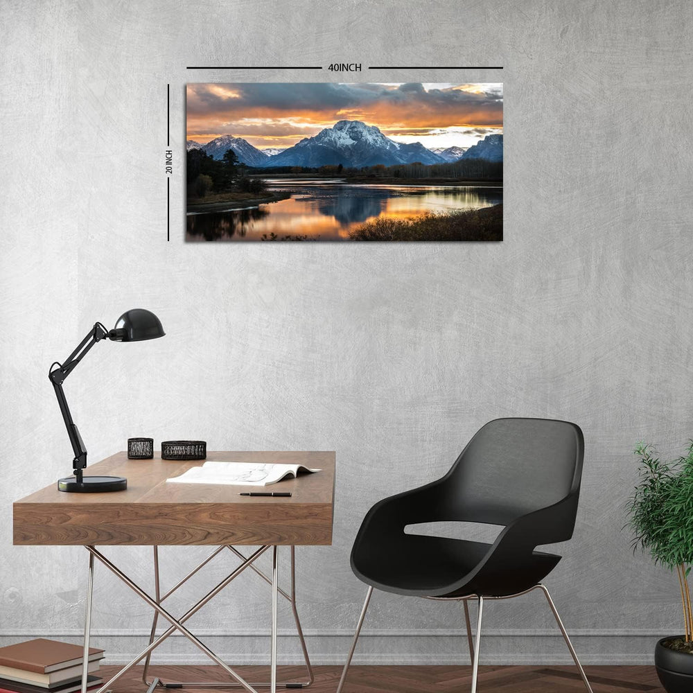 Sunset Mountain Wall Art for Living Room Nature Grand Teton Landscape Canvas ...