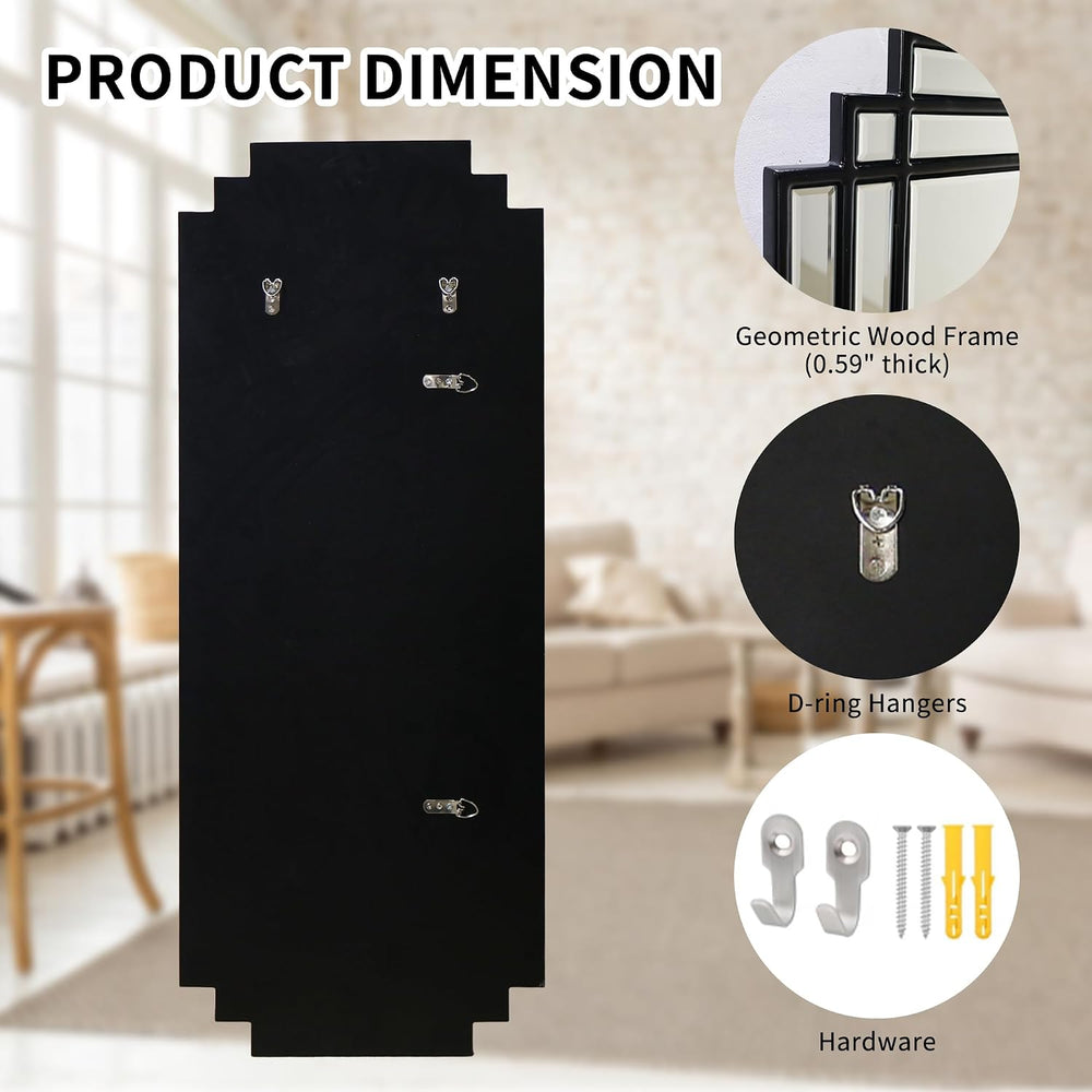 42"x16" Geometric Decorative Beveled Mirror with Black Wood Frame
