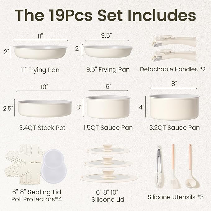 Chef Power Ceramic Nonstick Pots and Pans Set 19 Piece