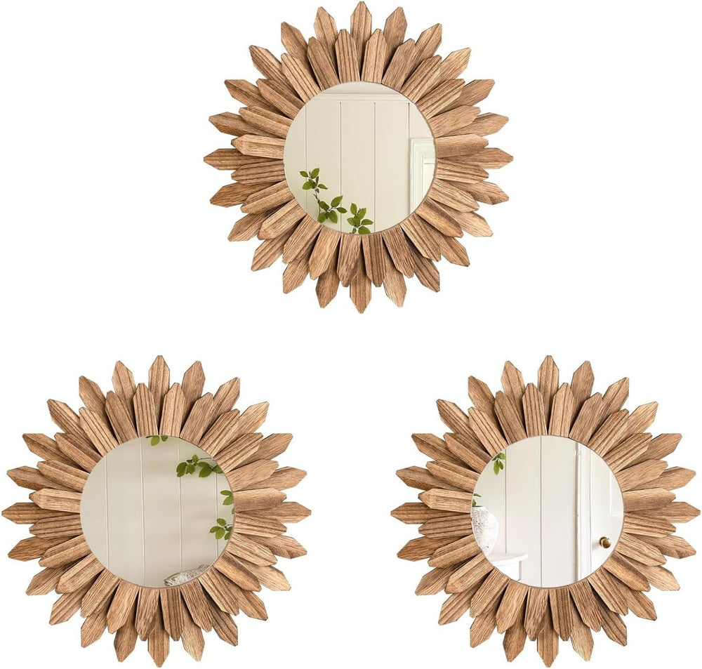 LOSOUR Boho Wall Decor Sunburst Mirror 3 Pack Rustic Round Wood Mirror 12 inc...