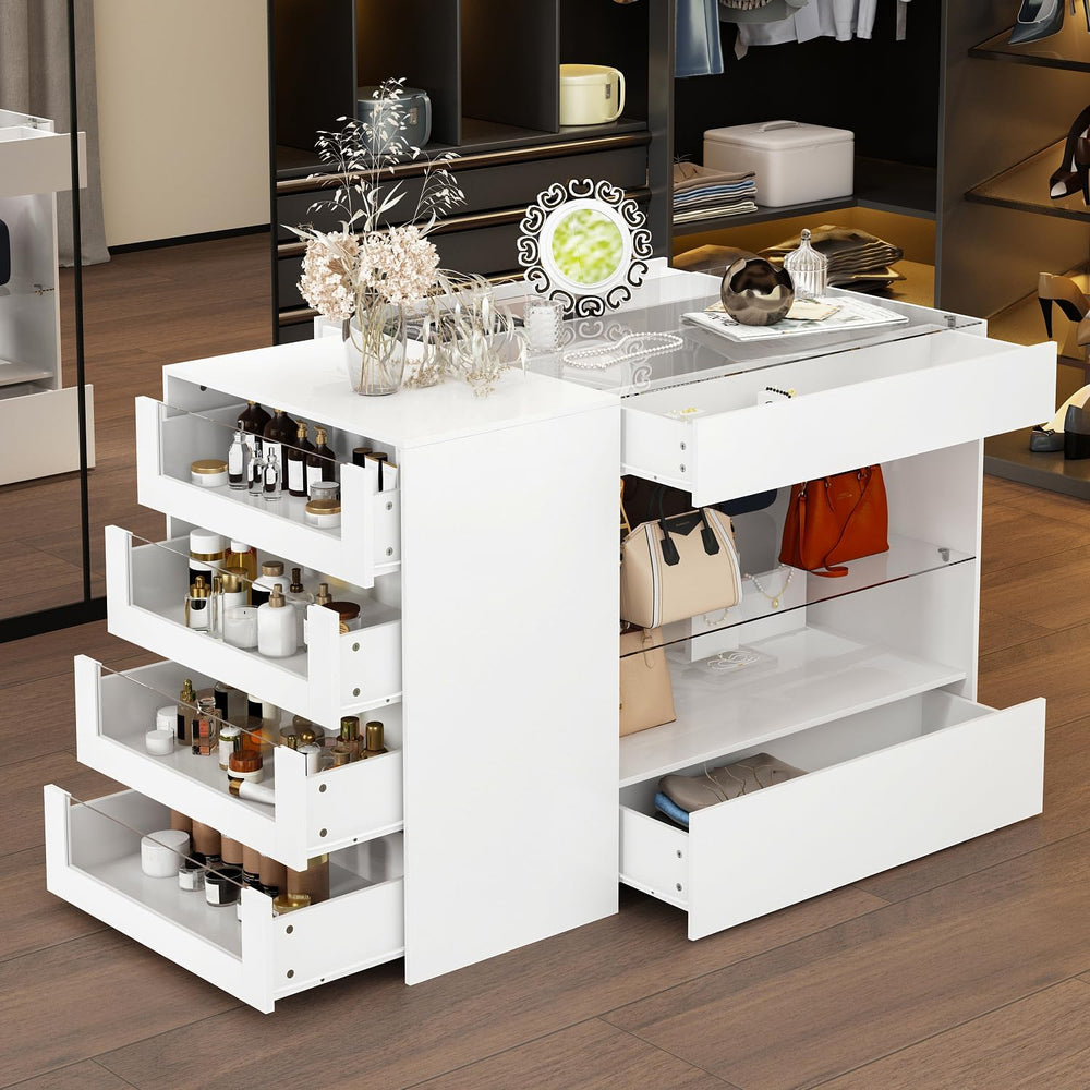 Glass Display Cabinet Closet Island, Glass Top Storage Cabinet for Retail, Co...