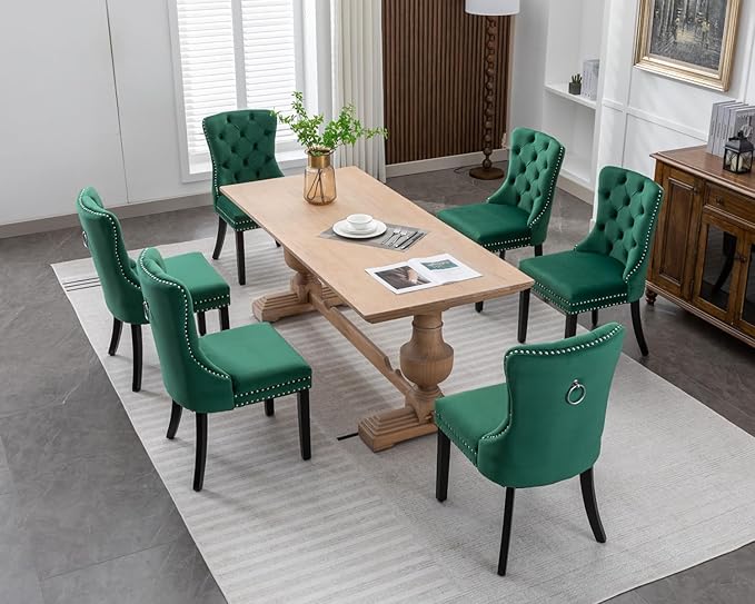 KCC Velvet Dining Chairs Set of 6, Upholstered High-end Tufted Dining Room Ch...