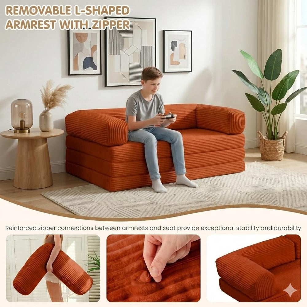 Convertible Sofa Bed Queen,5-in-1 Boneless Couch with Removable Armrests &...