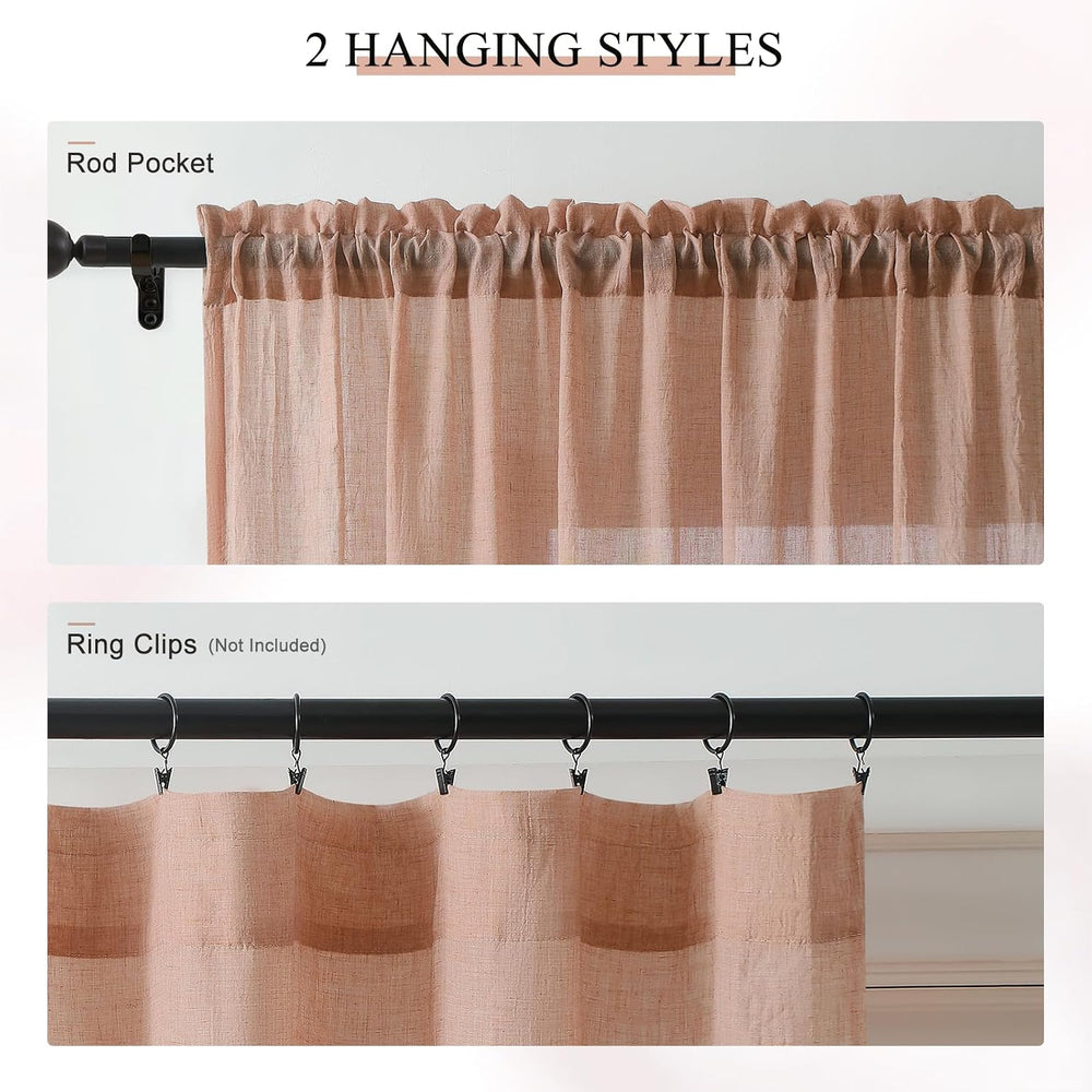 Melodieux Blush Pink Cotton Sheer Curtains 84 Inches Long, Bedroom Living Roo...