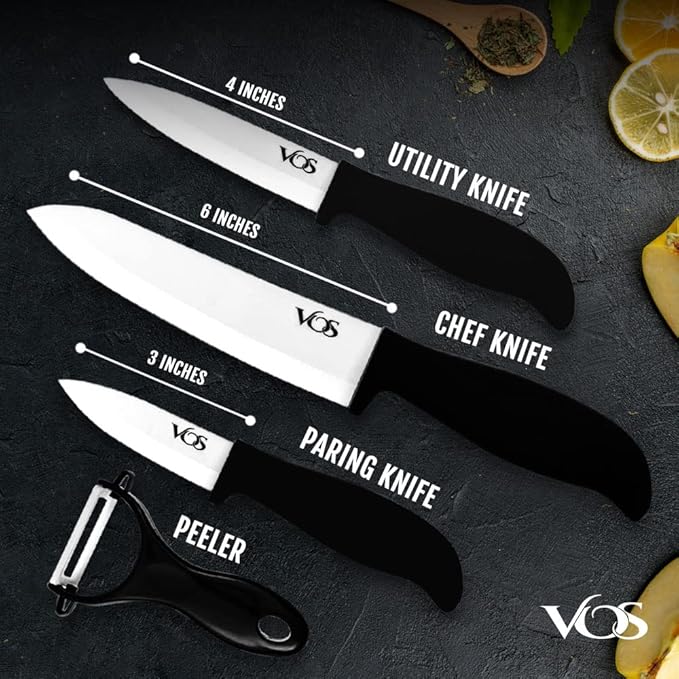 Vos Ceramic Knife Set with Peeler, Ceramic Knives Set
