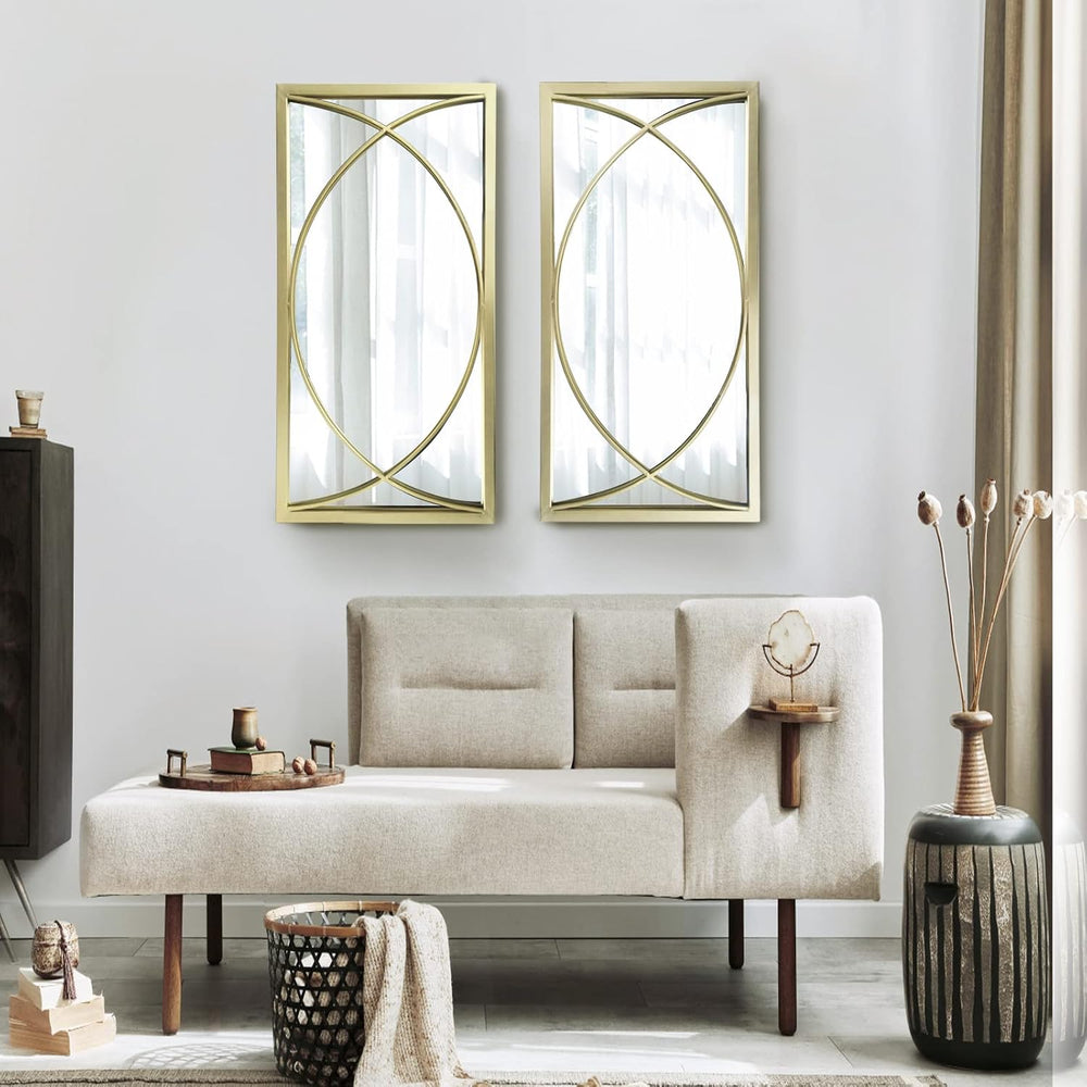 Gold Rectangle Wall Mirror with Metal Frame,Decorative Wall Mirror Set,Hangin...