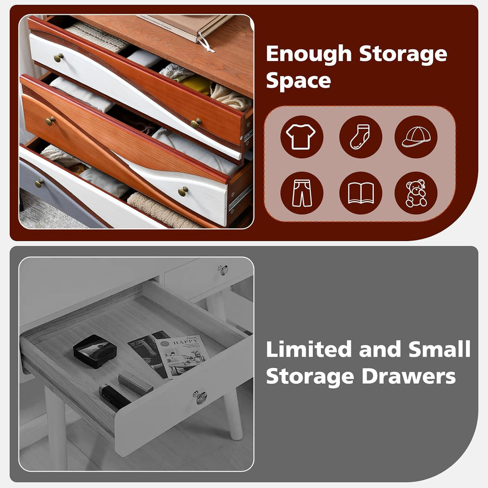 3-Drawer Dresser with Sculpted Wave Fronts, Tri-Color Drawer Design, Modern C...