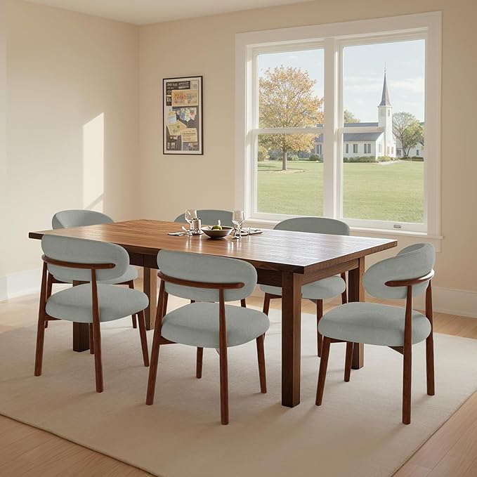 Farmhouse Dining Chairs Set of 6, Mid Century Modern Fabric Upholstered Kitch...