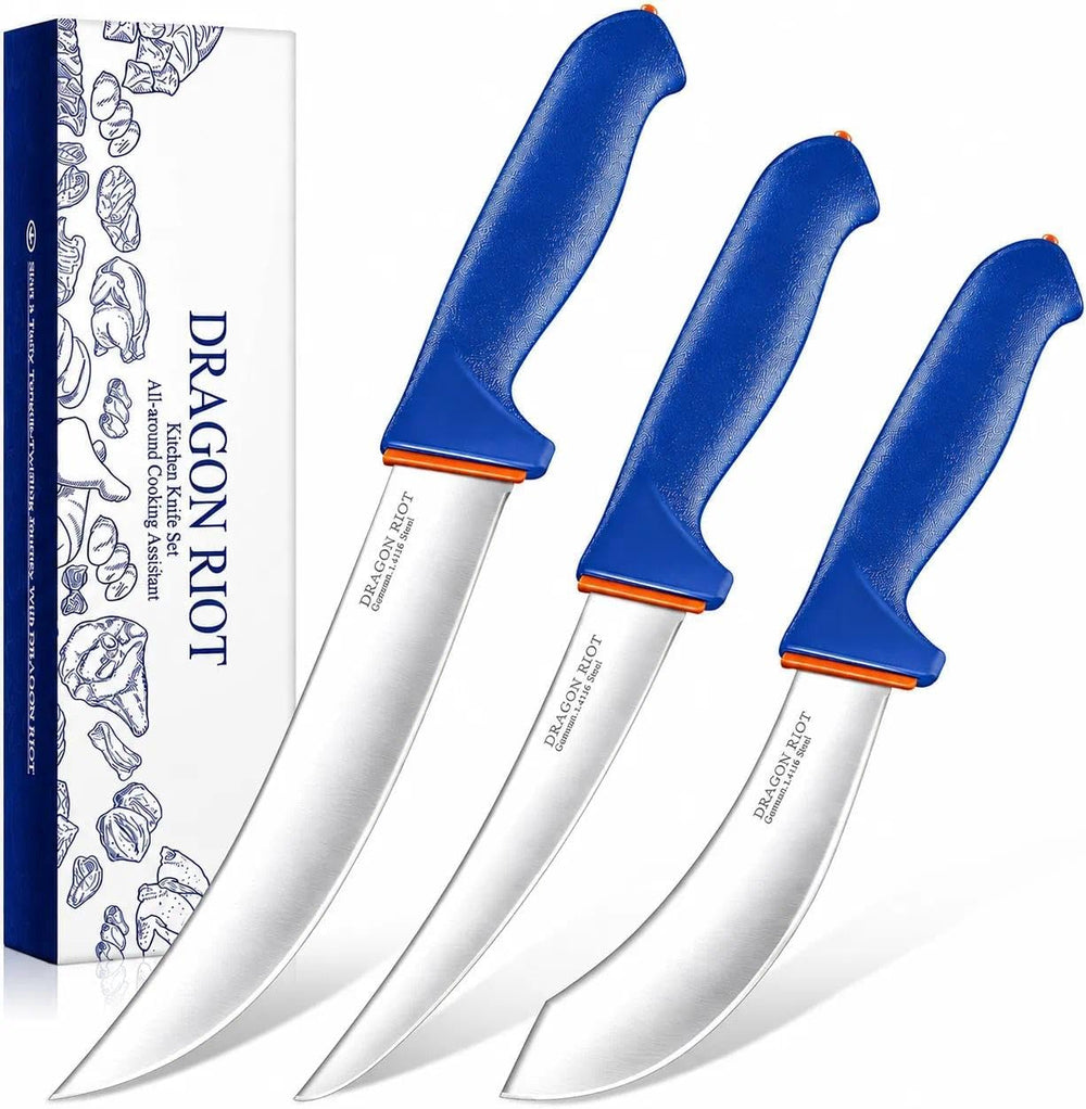 DRAGON RIOT 3 Pcs Butcher Knife Set, Stainless Steel Boning & Carving Knives