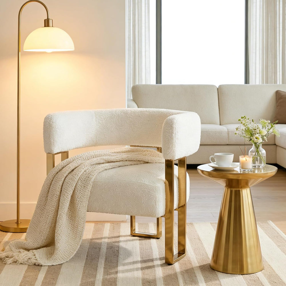 Hyfirm White Boucle Barrel Accent Chair