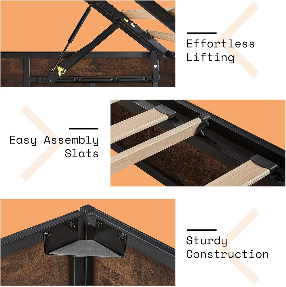 AMERLIFE Full Lift Up Storage Bed Frame, Rustic Brown