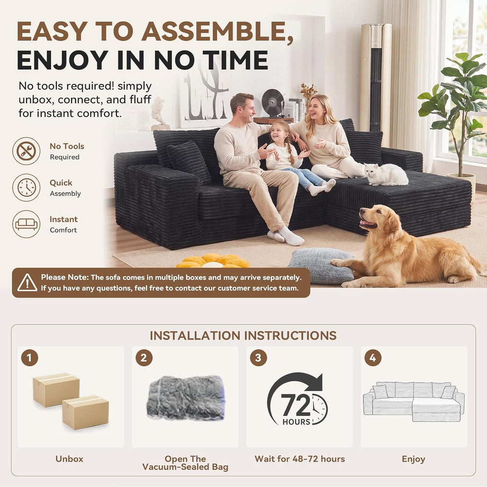 106'' Convertible Futon Sofa Bed, Boneless Couch for Living Room, Black
