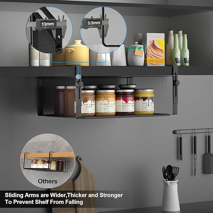 AmonHouseware 2Pack Under Shelf Basket Organizer, Adjustable Hanging Holder