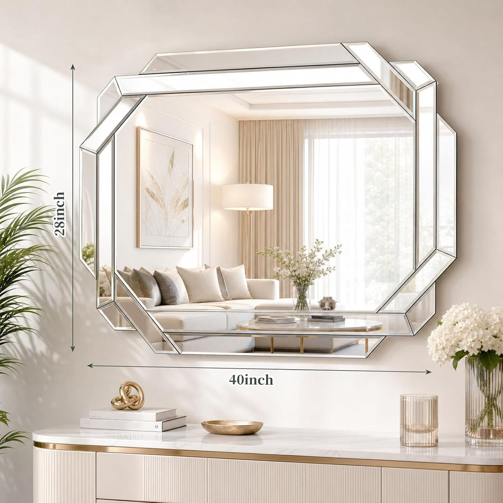 Vercraft Silver Bathroom Mirror Decorative Beveled Edge Frameless Mirror Wall...