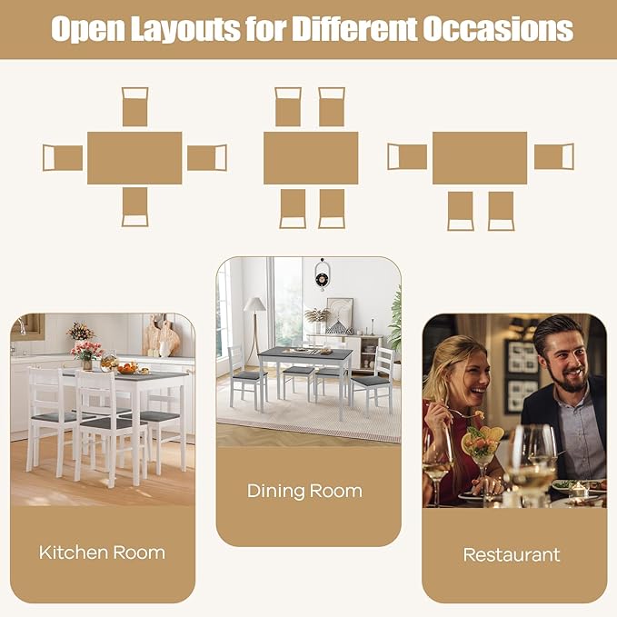 NAFORT 5 Piece Dining Table Set for 4, Farmhouse Solid Wood Kitchen Table Cha...