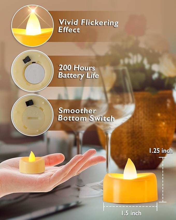 Raycare 100 Pack LED Tea Lights Battery Operated, 200+Hour Flickering Votive ...