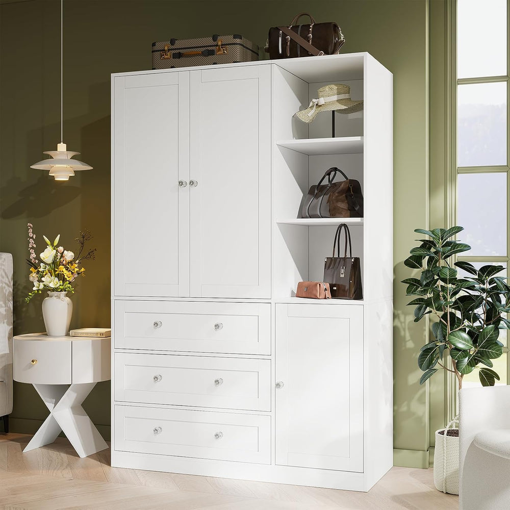 VOWNER 71"H Armoire Wardrobe Closet with Mirror and Open Shelves (2, White)