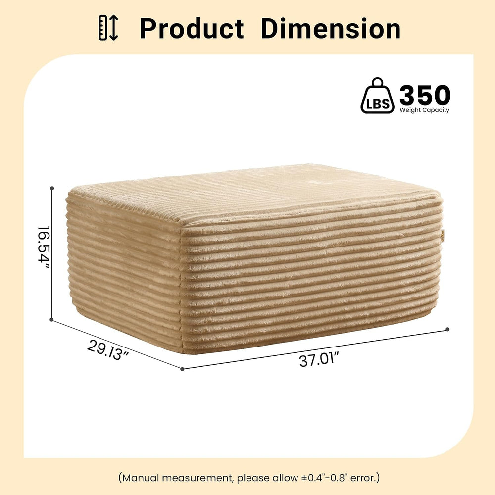 37" Plush Corduroy Ottoman, Upholstered Cloud Boneless Ottoman for Couch...