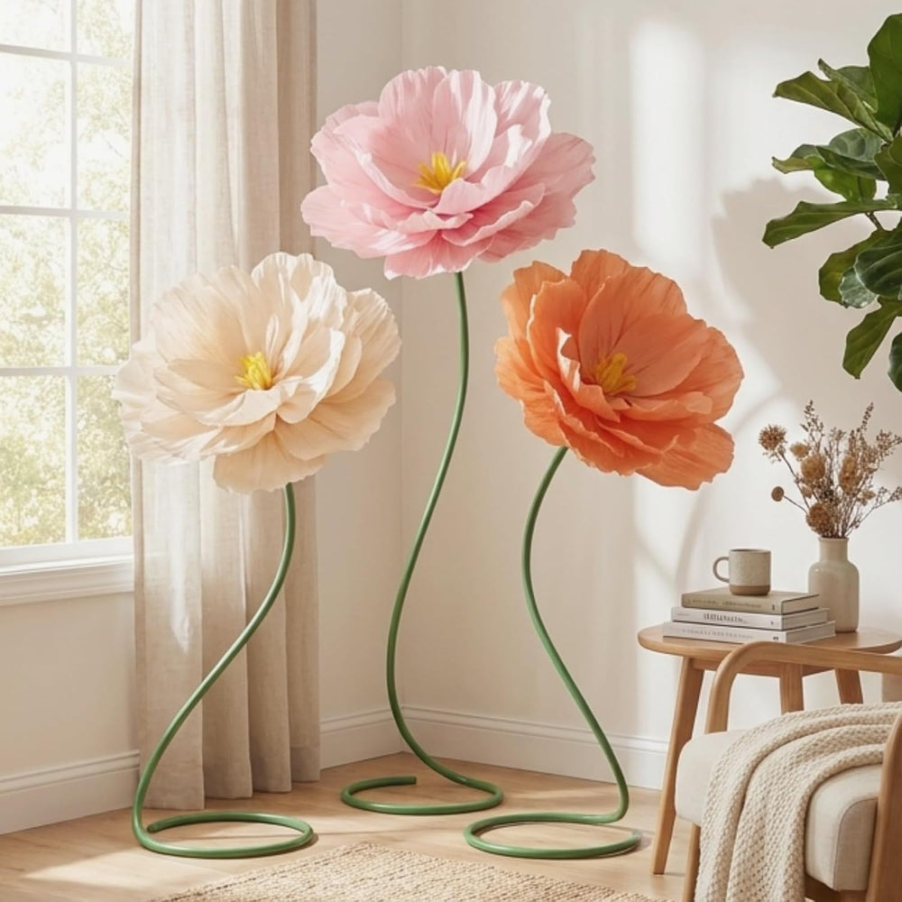 3 Pcs 5ft Large Paper Mix Color Poppy Flower Giant Artificial Poppy