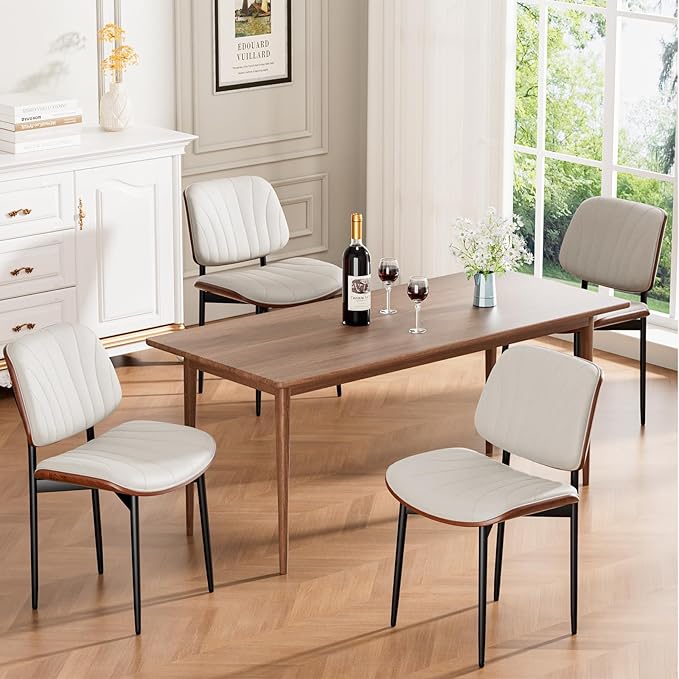 Dining Chairs Set of 6, Mid-Century Modern Upholstered PU Leather Chairs with...