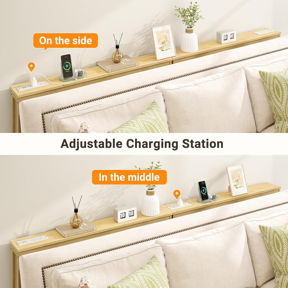 ELYKEN Bamboo Narrow Console Table with Charging Station, 2 Pack Slim Sofa Ta...