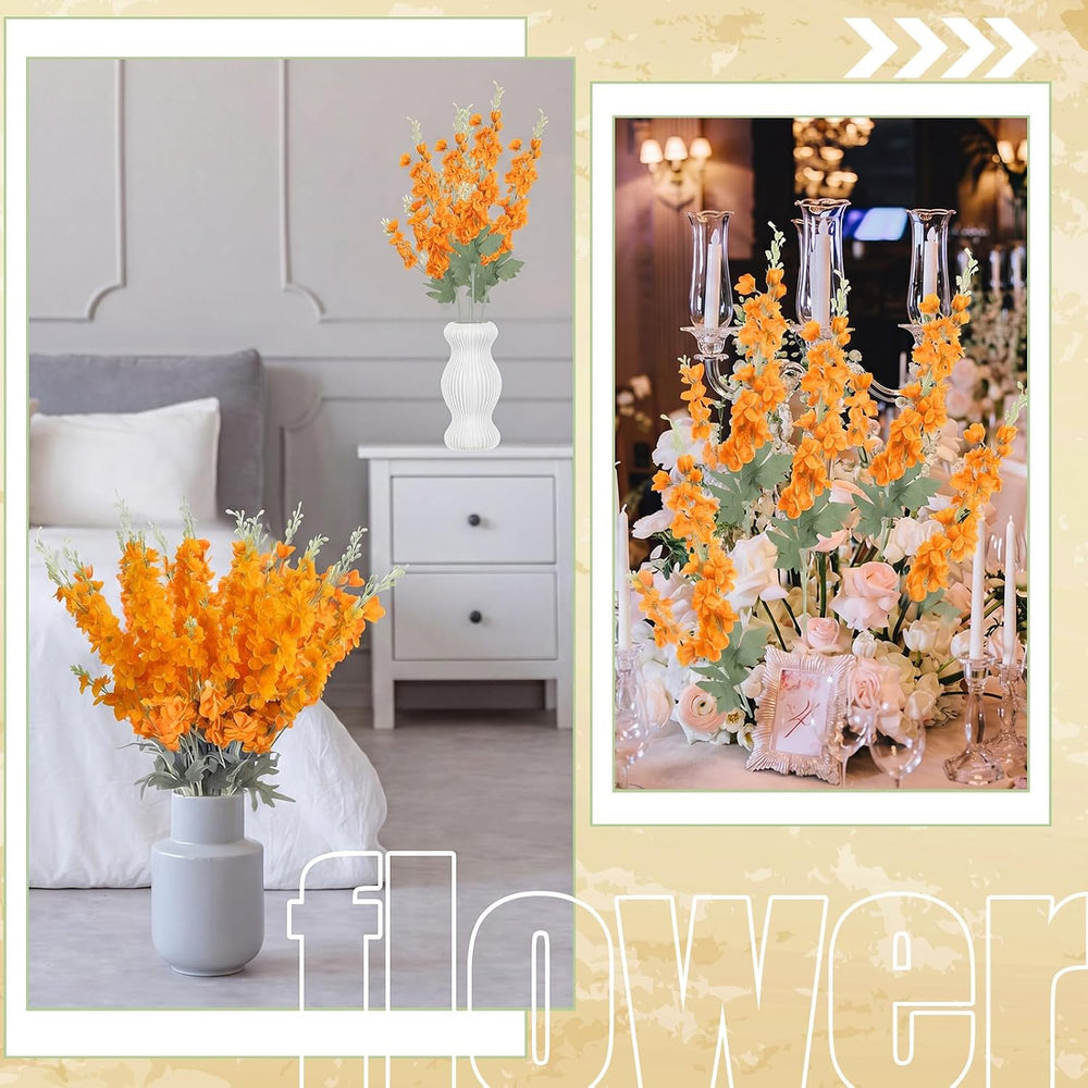 Thiccywoov 24 Pcs Orange Delphinium Artificial Flower Bulk Fall Flowers