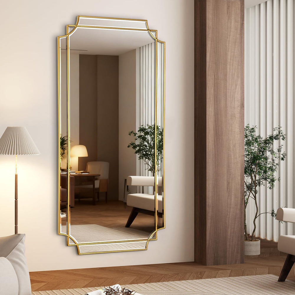 HQiJun Gold Full Length Mirror for Wall, 59" x30" Wooden Framed, Po...