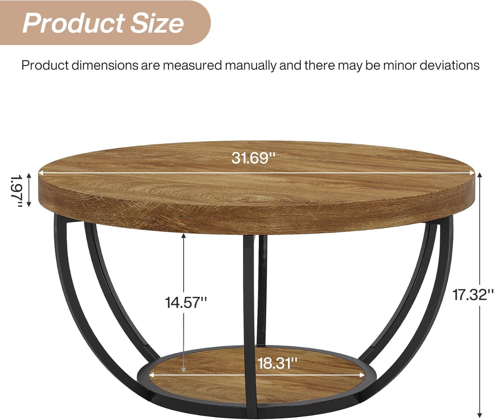 Tribesigns Round Coffee Table, 31.7" Wooden 2-Tier Circle Coffee Table w...