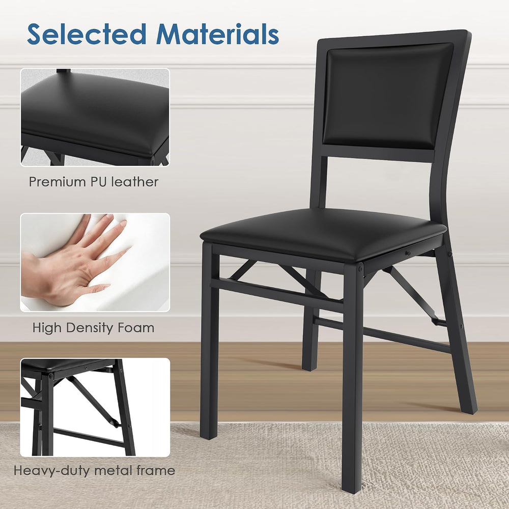 VECELO Folding Dining Chairs Set of 4, Metal Padded Foldable Seating with Com...