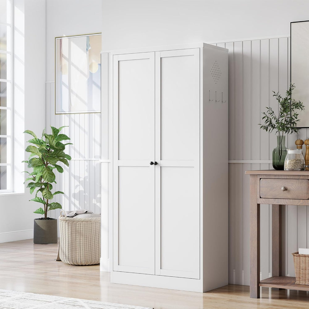 61-Inch White Metal Kitchen Pantry Cabinet with 4 Adjustable Heavy-Duty Shelv...