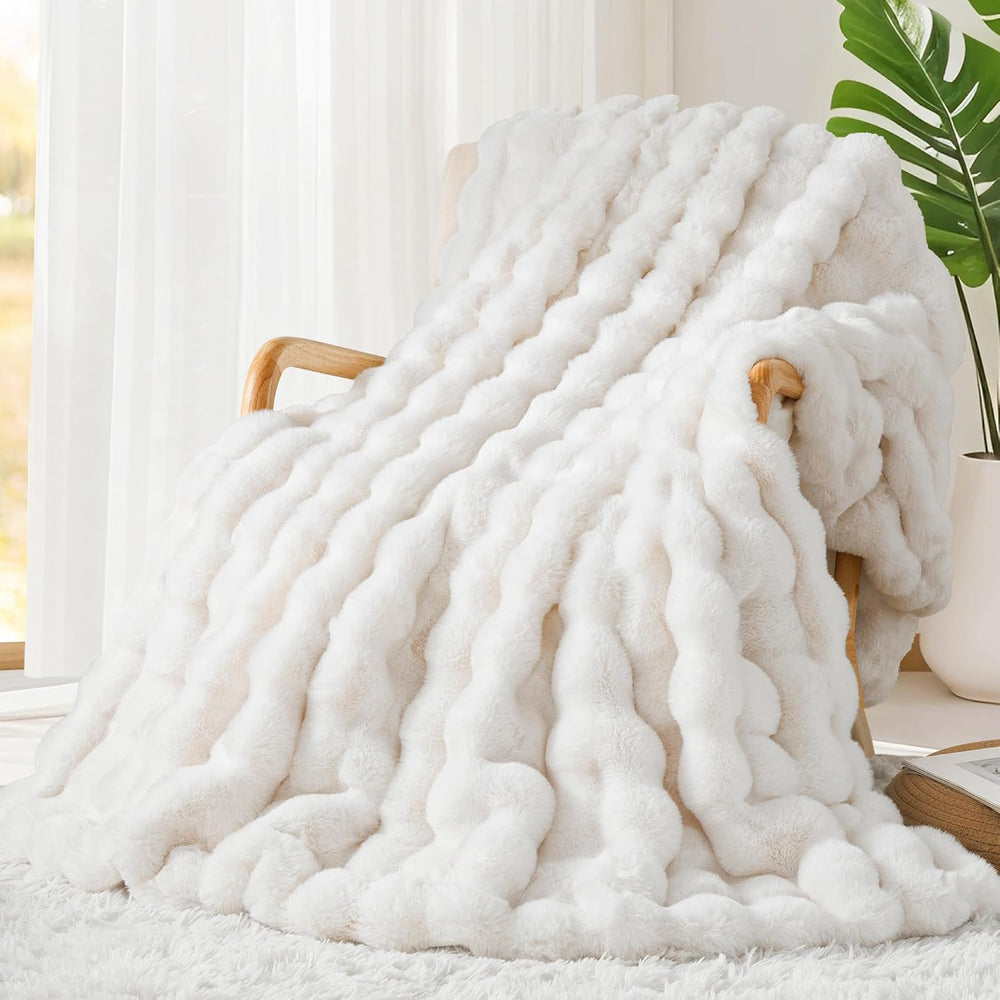 Luxury 1000GSM Faux Rabbit Fur Throw Blanket, Super Heavy Warm Cozy Blankets ...