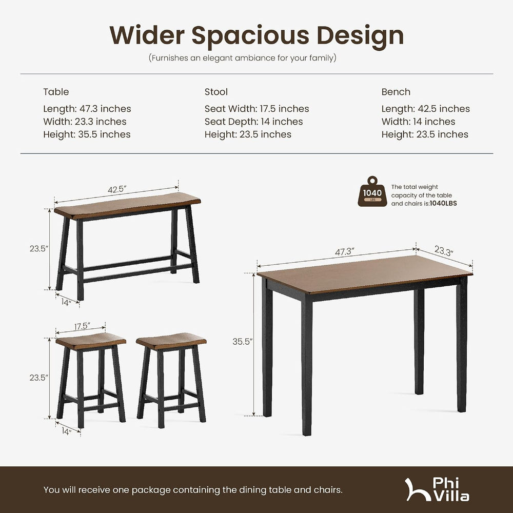 PHI VILLA Dining Table Set for 4, Kitchen Table Set with Bench and Chairs, So...