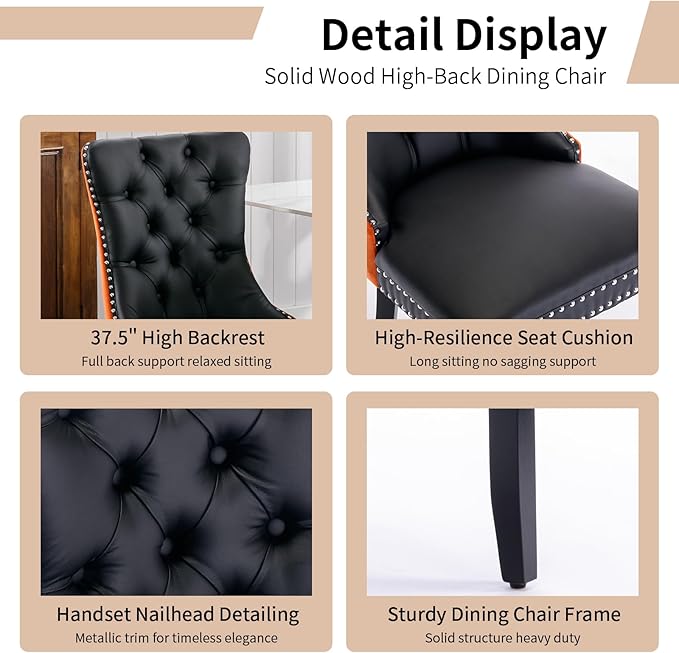 Modern Dining Chairs Set of 2, Tufted Upholstered Dining Chair with Solid Woo...