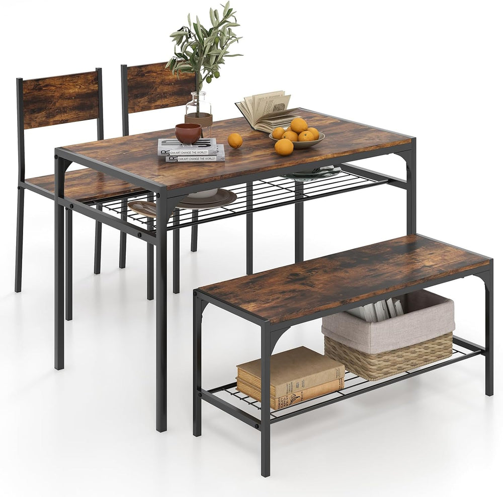 Giantex Dining Table Set for 4, Kitchen Table with Chairs & Bench, Storag...
