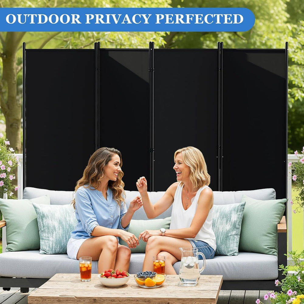 SUNALLY Room Divider Privacy Screens, 4 Panels Dividers with Wheels, Black