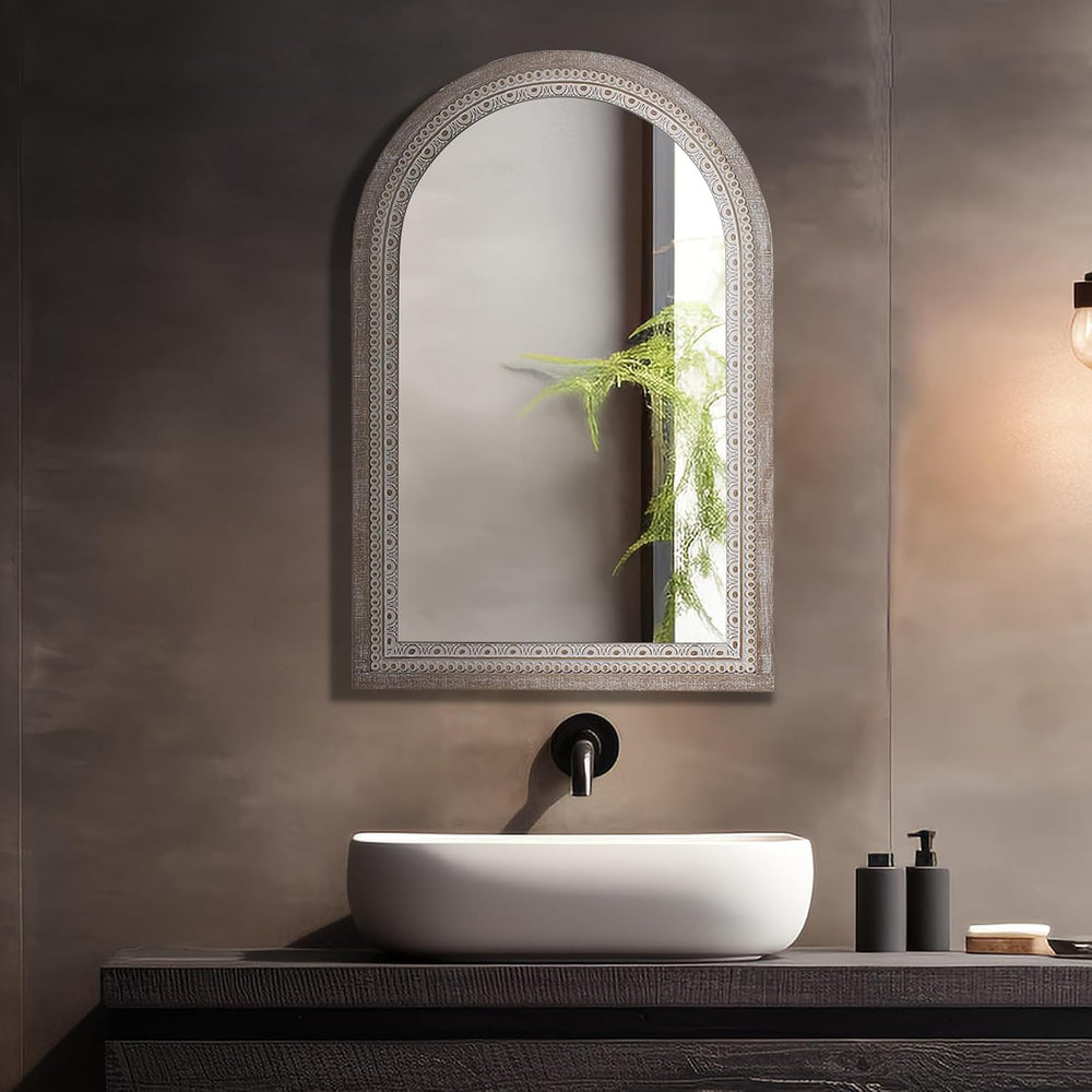 36x24 Inch Arched Mirror for Wall, Wooden Rustic Farmhouse Arch Mirrors