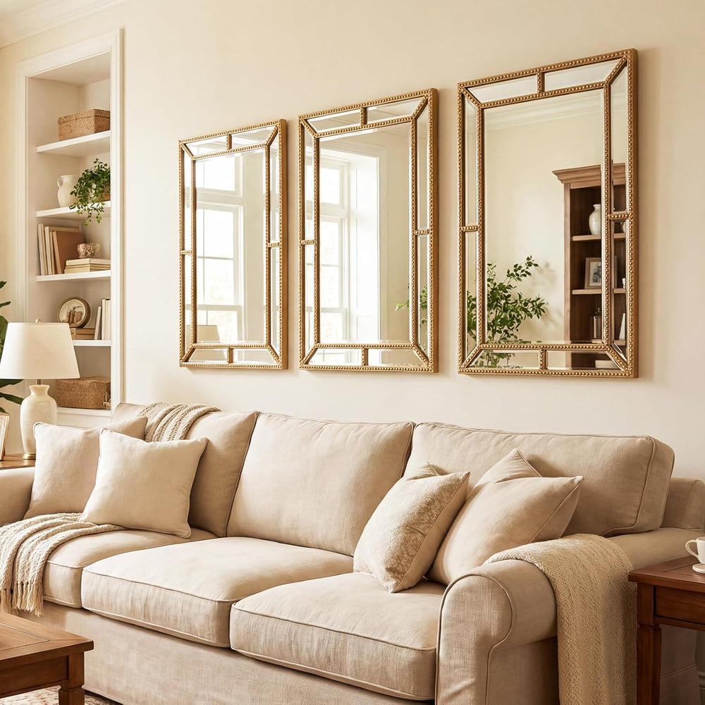 Tangkula 36" x 24" Gold Rectangle Wall Mirror, Decorative Mirror wi...
