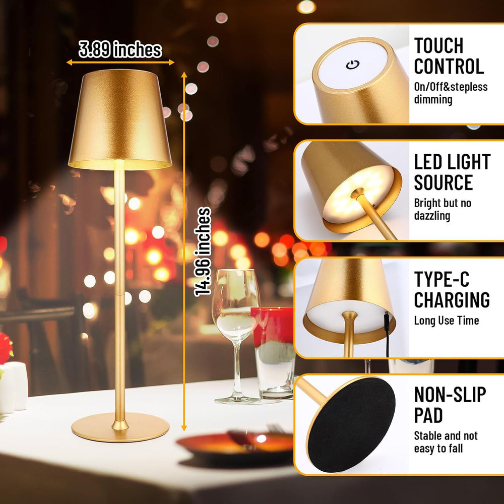 12 Pack Cordless Table Lamp Portable Rechargeable Lamp, Gold