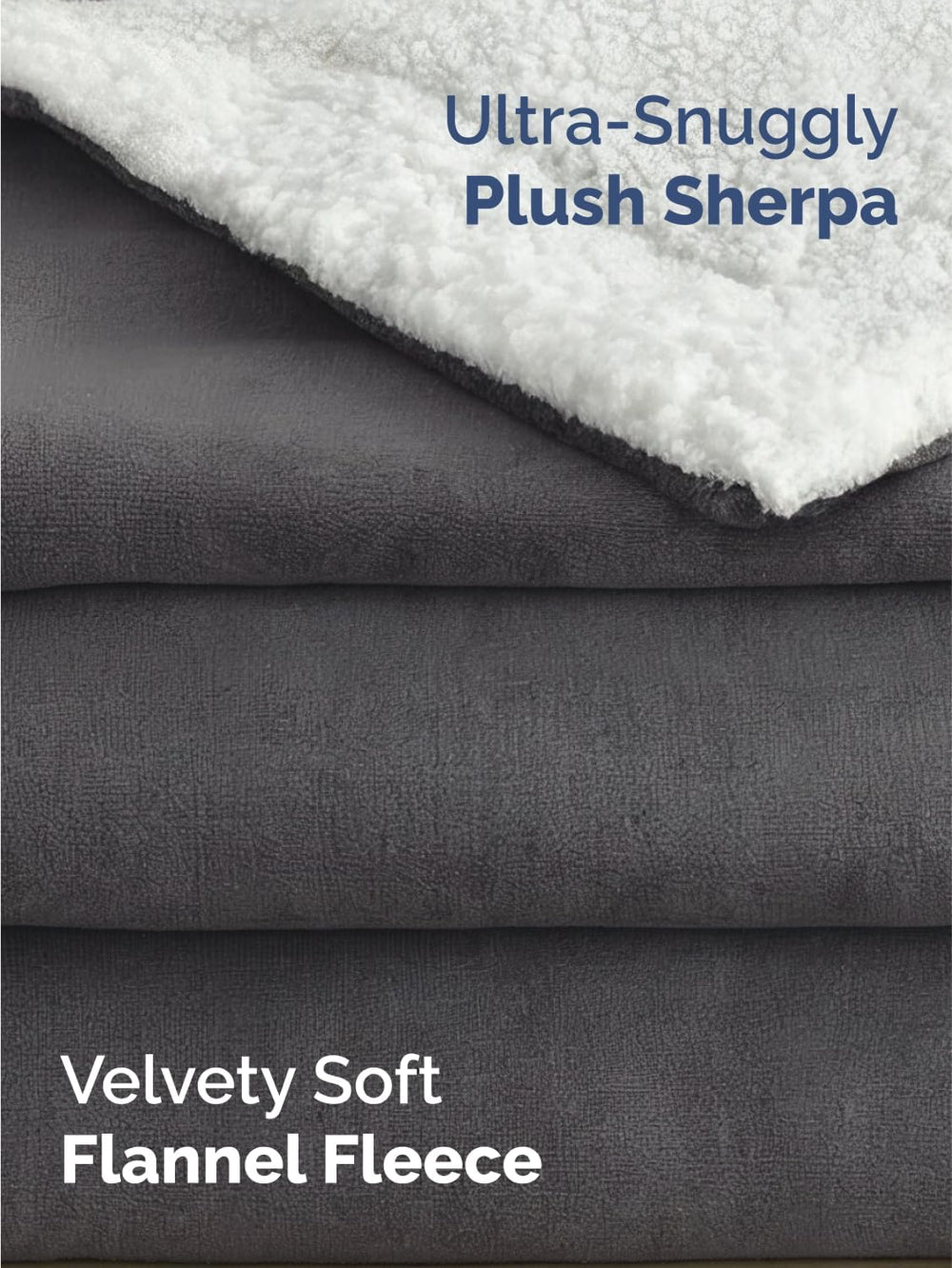 Sherpa Fleece Blanket Queen - Reversible Blanket - Dark Grey, 90" x 90&q...