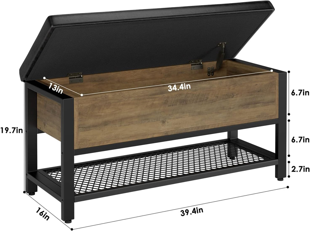 HOSTACK 40" W Storage Bench, Entryway Shoe Bench with Cushion, Rustic Brown