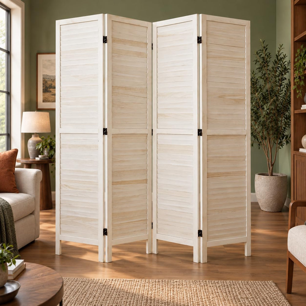 Room Dividers and Folding Privacy Screens, Wood Louvered Separators Divider W...