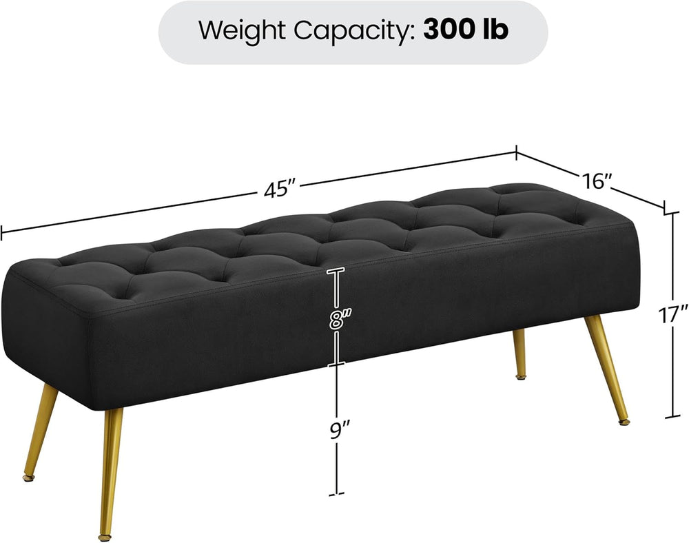 Yaheetech 45" Ottoman Bench for Bedroom, Upholstered Boucle Seat, Black