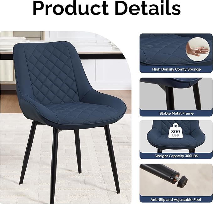 Dining Chair Set of 4, Modern Dining Chairs with Thick Cushions, Faux Leather...