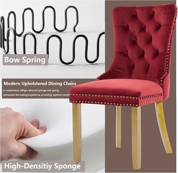 Velvet Dining Chairs Set of 2, Modern Tufted Dining Room Chair, Upholstered D...