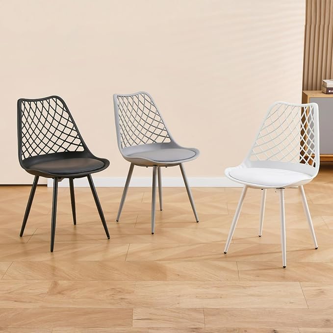Mid Century Plastic Dining Chair Set of 4 - Padded Tulip Chairs for Kitchen L...